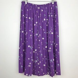 Vintage Purple Floral Pleated Midi Skirt 18 Plus